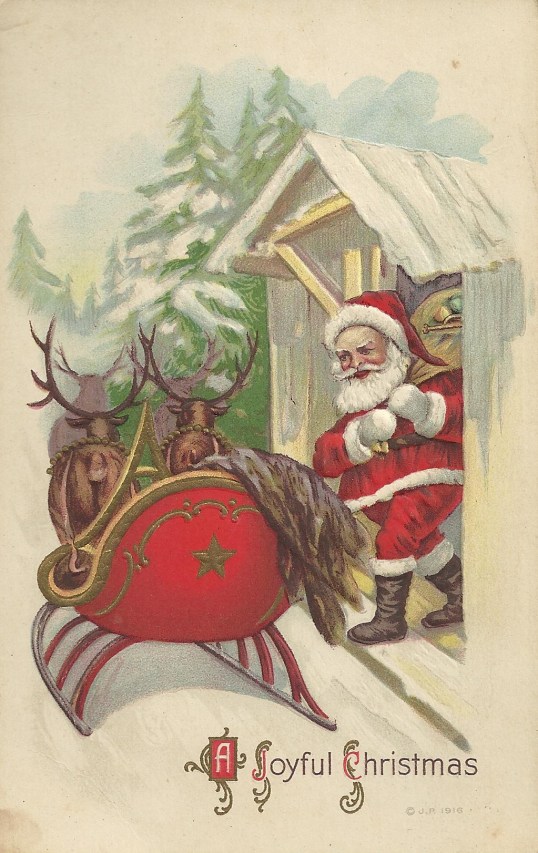 Santa getting into sleigh