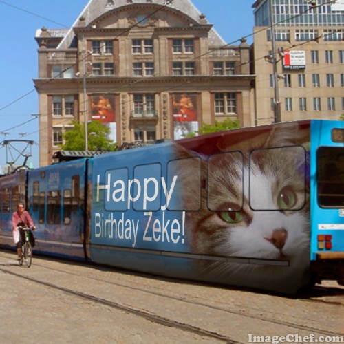 Happy Birthday Zeke on streetcar